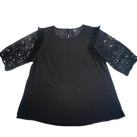 City Chic Blouse Womens 22 Black Boho Cottagecore Crochet Fairy Whimsy Goth Top - Picture 1 of 10